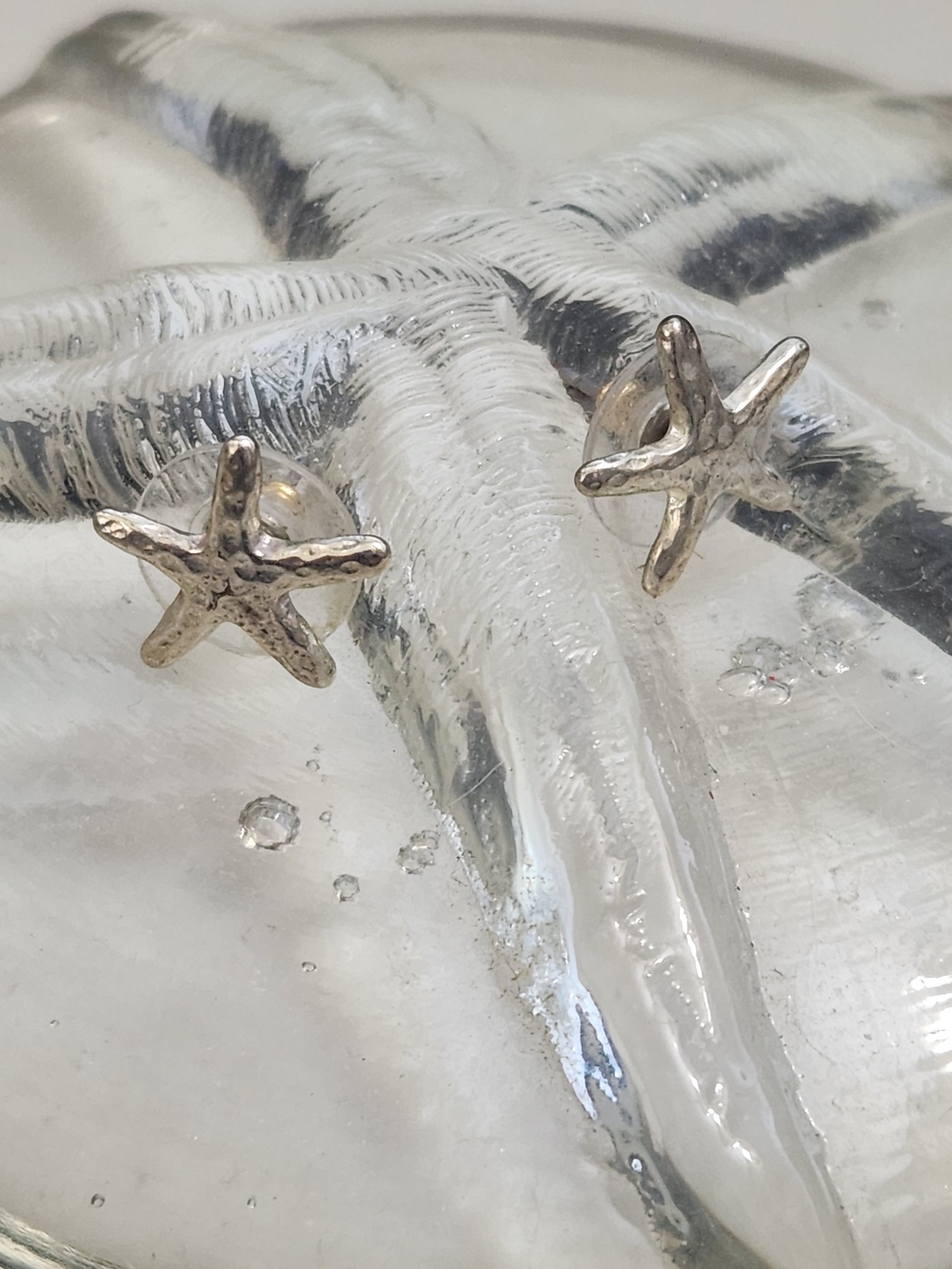 Starfish Earrings, Silver, Pierced Ears, Nautical, Beachy
